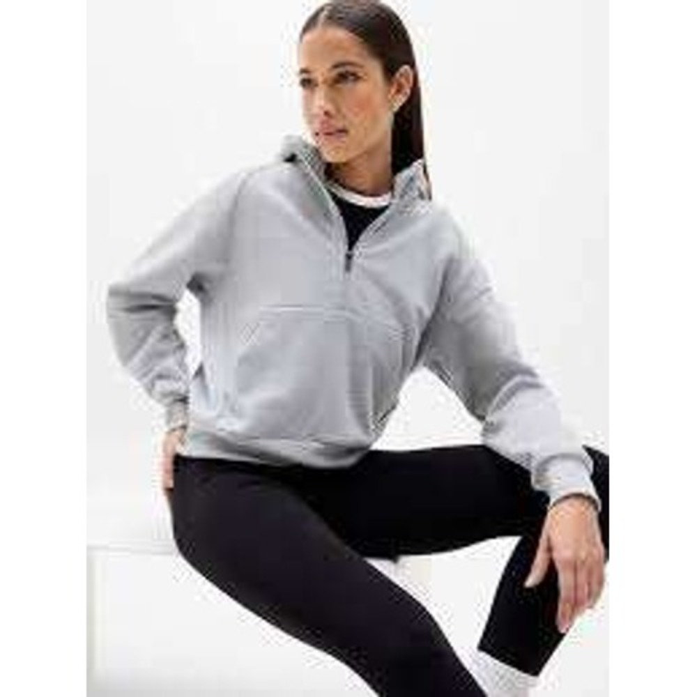 Athleta Quarter Zip Hoodie Women Small Gray Heathered Funnel Neck Activewear